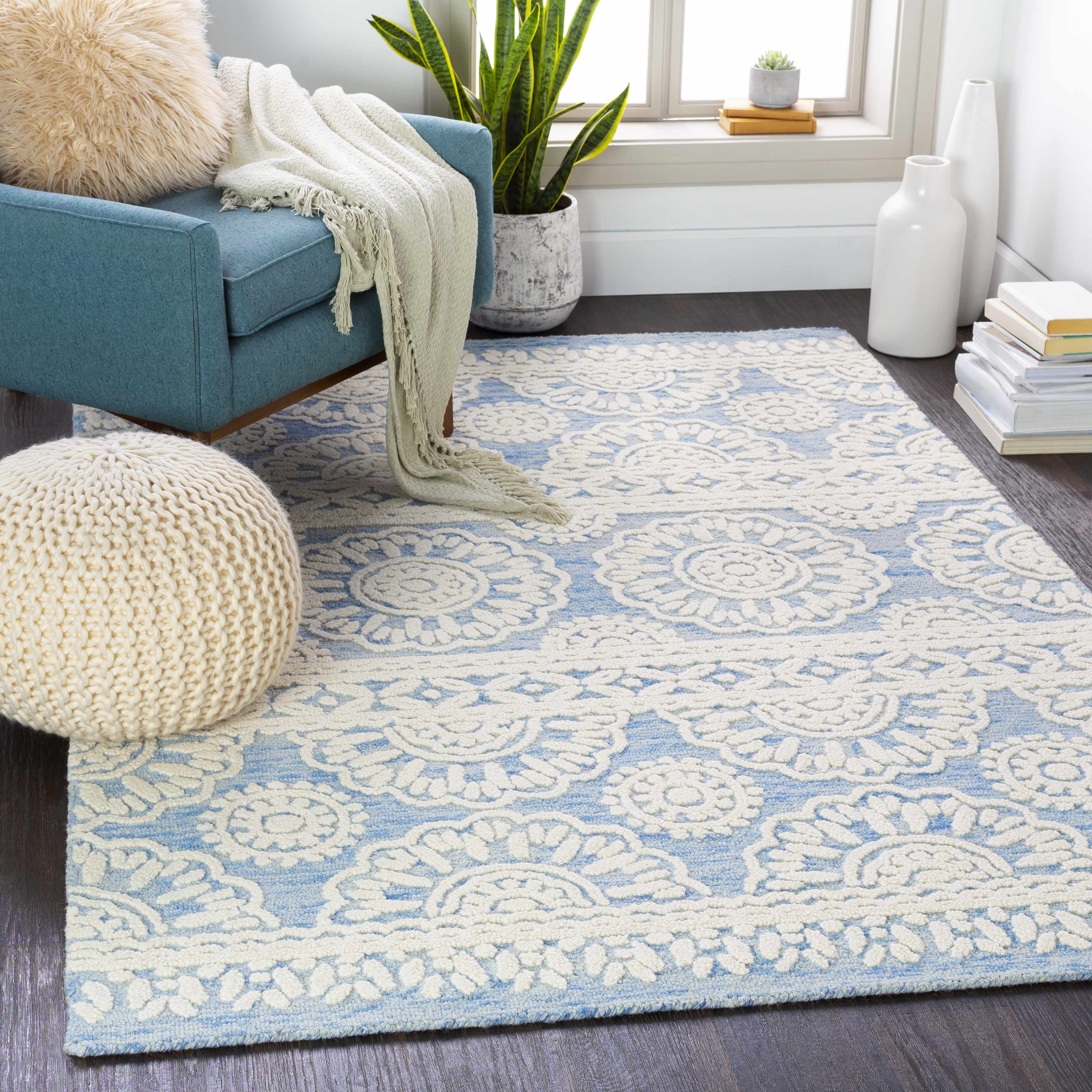 Tieton Light Blue Ivory Wool Rug
